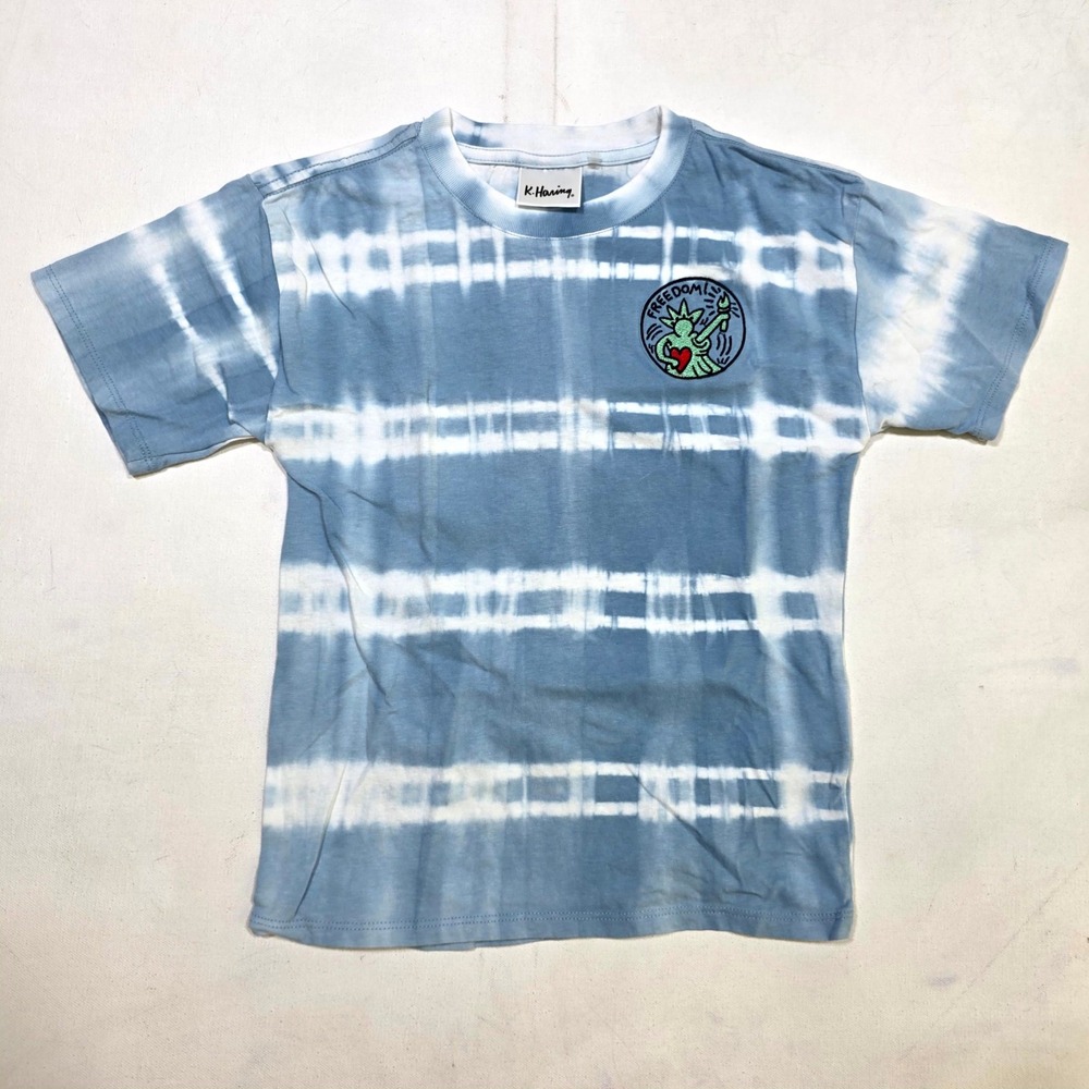 Cotton On Kids Keith Haring Shirt 7 Blue Tie Dye Statue of Liberty Graphic Tee